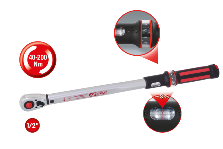 Cheie dinamometrică cu clichet ERGOTORQUE®precision de 1/2", 40-200 Nm