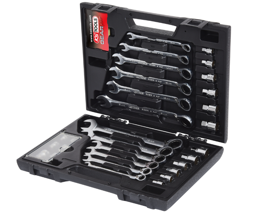Set de chei combinate cu clichet Gearplus, 30 de piese, cu adaptor
