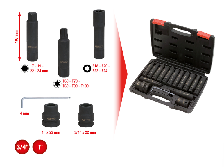 Set de biți înlocuibili de 3/4"+1", pentru sarcini mari, 16 buc.