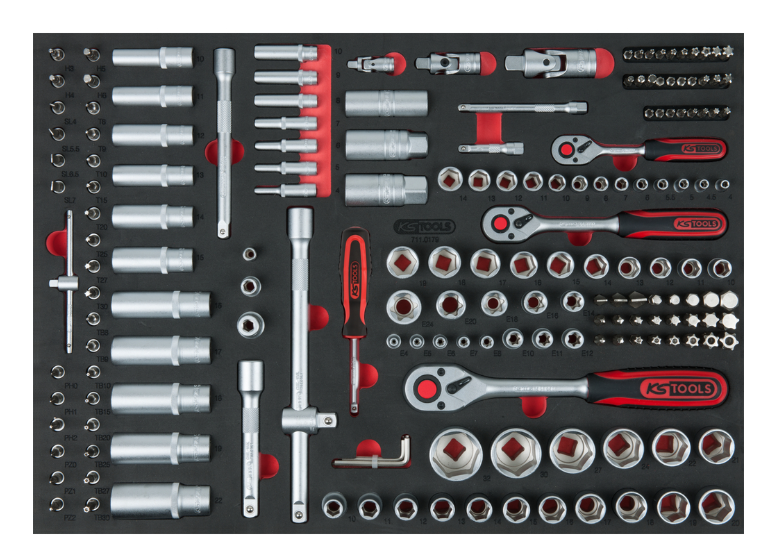 Set de chei tubulare 1/4" + 3/8" + 1/2", 179 buc., într-o clapă pe 1/1 din trusa de scule