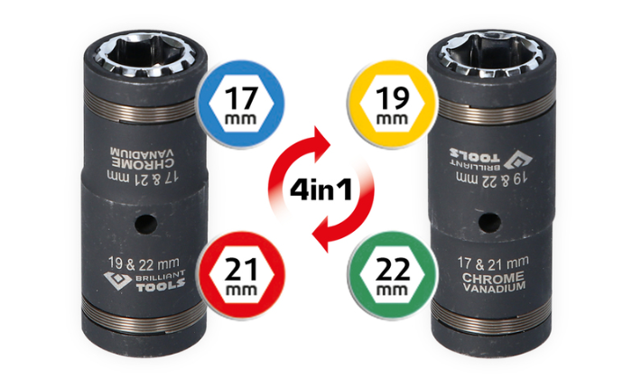 Set chei tubulare de impact 4 în 1 de 1/2", 2 buc.